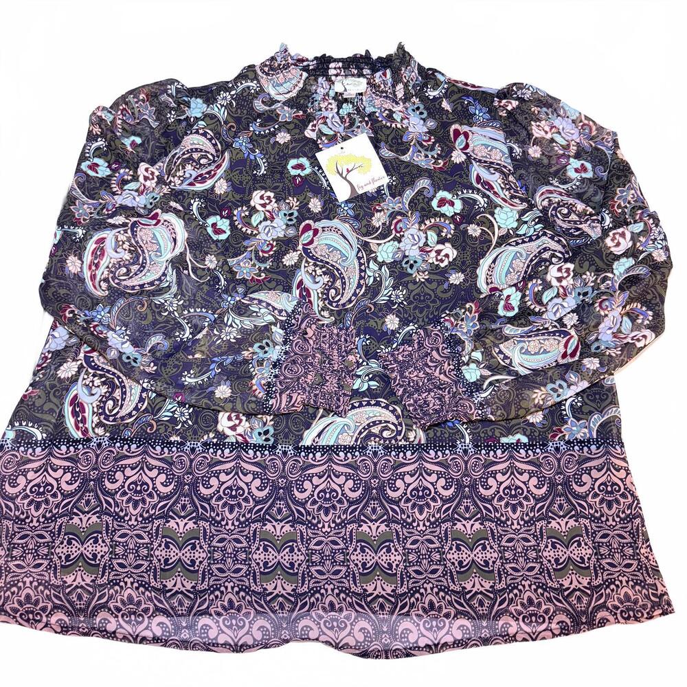 NWT Anthropologie Fig & Flower Boho hippie flower, lined blouse LARGE